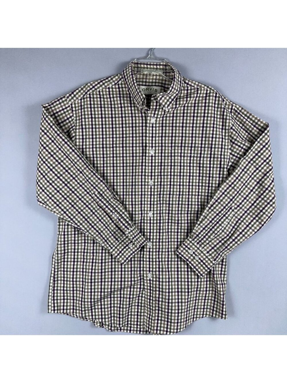 Orvis Plaid Shirt Button Down Long Sleeve Mens Size L 100% Cotton